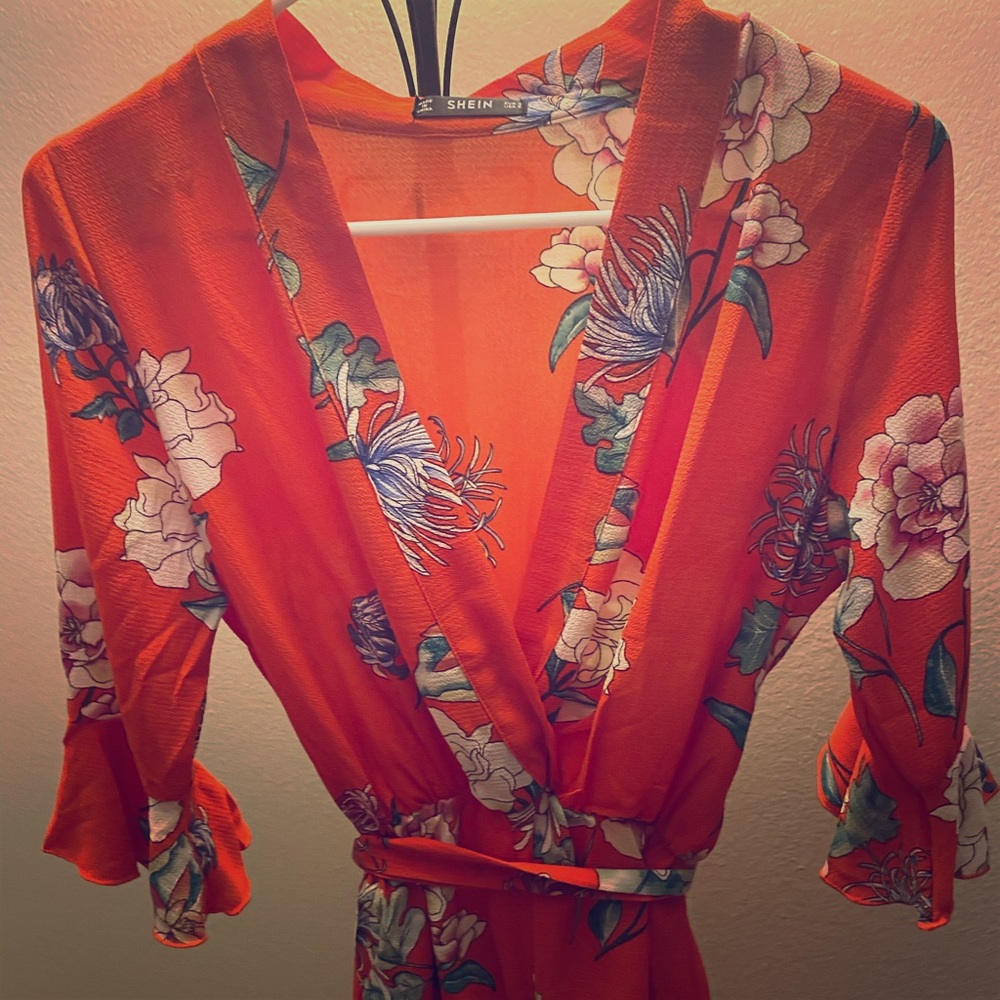 Orange flower fluffy romper